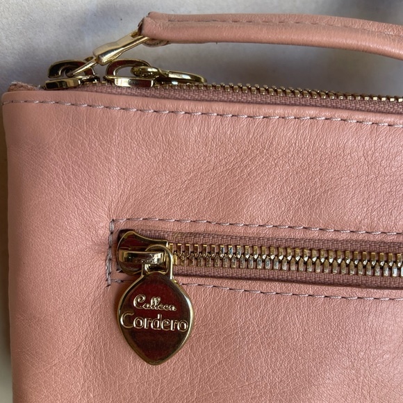 CALLEEN CORDERO Peachy Pink Studded Leather Shoulder Bag 2 Zippered Storage Cute - Picture 6 of 12